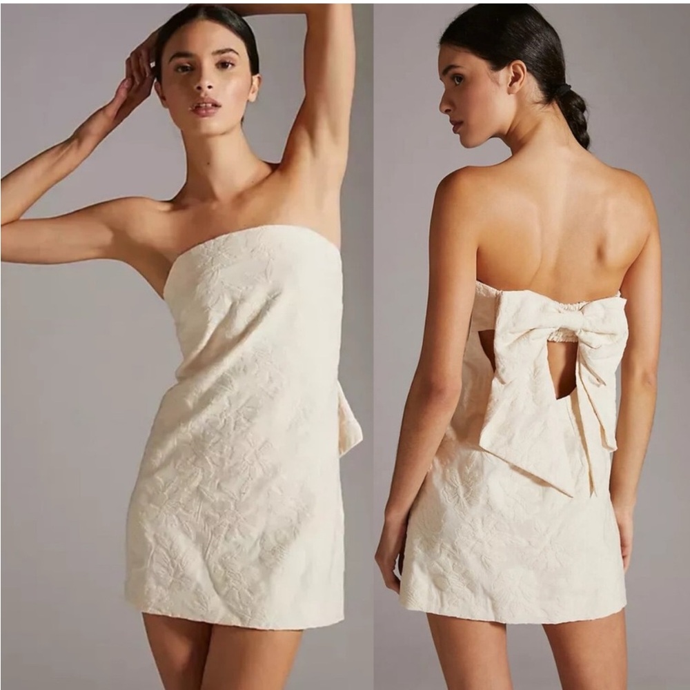 Anthropologie Cream Mini Dress with Bow Detail
